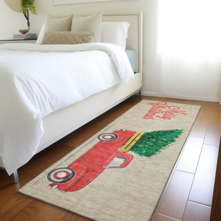 Piper Looms Mayfield Truck and Tree AMF215 Red Machine Washable Area Rug Runner Lifestyle Image Feature