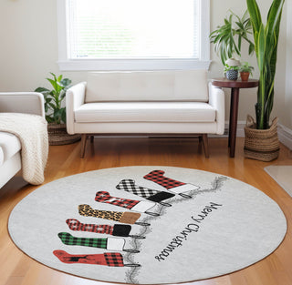 Piper Looms Mayfield Stockings AMF216 Gray Machine Washable Area Rug Round Lifestyle Image Feature