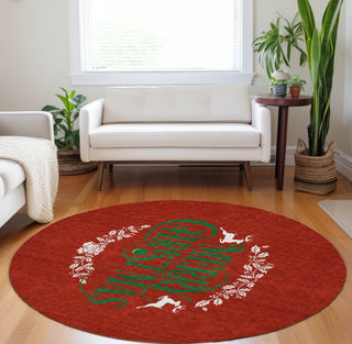 Piper Looms Mayfield Wreath AMF217 Ruby Machine Washable Area Rug Round Lifestyle Image Feature