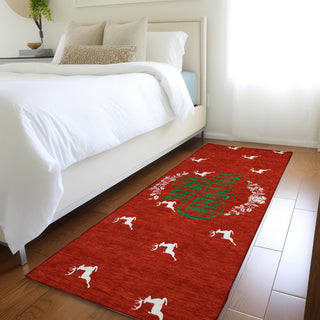 Piper Looms Mayfield Wreath AMF217 Ruby Machine Washable Area Rug Runner Lifestyle Image Feature