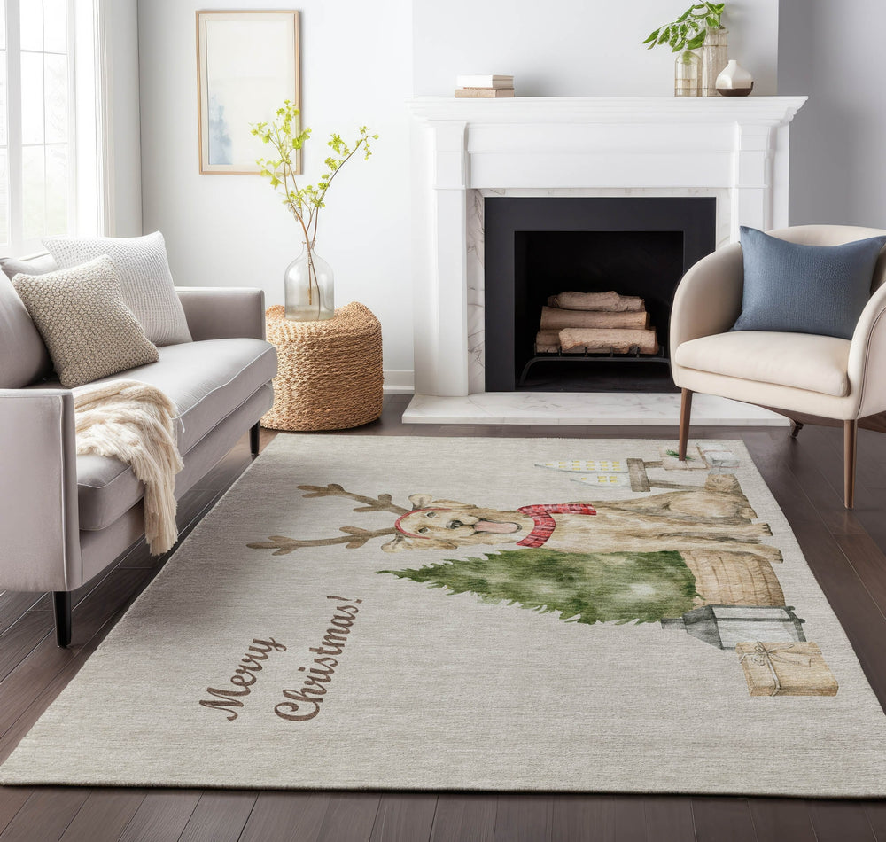 Piper Looms Mayfield Dog and Tree AMF219 Taupe Machine Washable Area Rug Lifestyle Image Feature