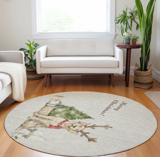 Piper Looms Mayfield Dog and Tree AMF219 Taupe Machine Washable Area Rug Round Lifestyle Image Feature