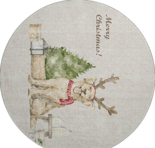 Piper Looms Mayfield Dog and Tree AMF219 Taupe Machine Washable Area Rug Round Main Image