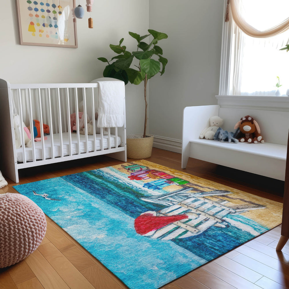 Piper Looms Mayfield Beach AMF220 Blue Machine Washable Area Rug Lifestyle Image Feature