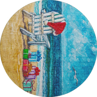 Piper Looms Mayfield Beach AMF220 Blue Machine Washable Area Rug Round Main Image