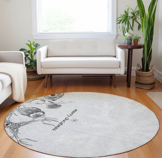 Piper Looms Mayfield Woodsy Animals AMF221 Gray Machine Washable Area Rug Round Lifestyle Image Feature