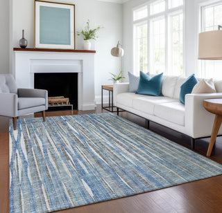 Piper Looms Mayfield Textured Stripes AMF31 Blue Machine Washable Area Rug Lifestyle Image Feature