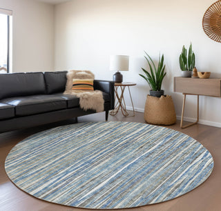 Piper Looms Mayfield Textured Stripes AMF31 Blue Machine Washable Area Rug Round Lifestyle Image Feature