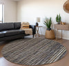 Piper Looms Mayfield Textured Stripes AMF31 Brown Machine Washable Area Rug Round Lifestyle Image Feature