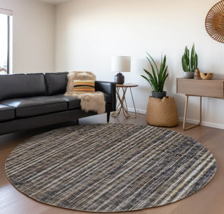 Piper Looms Mayfield Textured Stripes AMF31 Brown Machine Washable Area Rug Round Lifestyle Image Feature