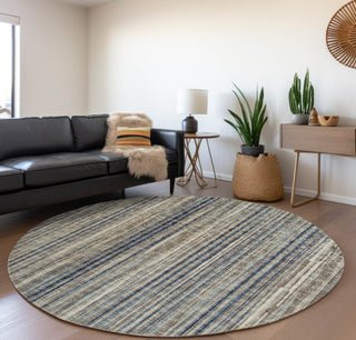 Piper Looms Mayfield Textured Stripes AMF31 Earth Machine Washable Area Rug Round Lifestyle Image Feature