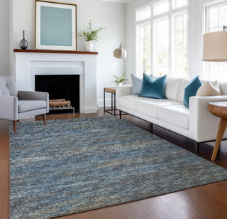 Piper Looms Mayfield Horizontal Bars AMF32 Blue Machine Washable Area Rug Lifestyle Image Feature