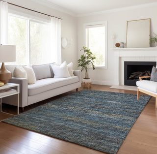 Piper Looms Mayfield Horizontal Bars AMF32 Blue Machine Washable Area Rug Lifestyle Image Feature