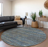 Piper Looms Mayfield Horizontal Bars AMF32 Blue Machine Washable Area Rug Round Lifestyle Image Feature