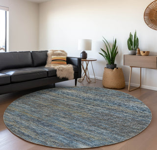 Piper Looms Mayfield Horizontal Bars AMF32 Blue Machine Washable Area Rug Round Lifestyle Image Feature