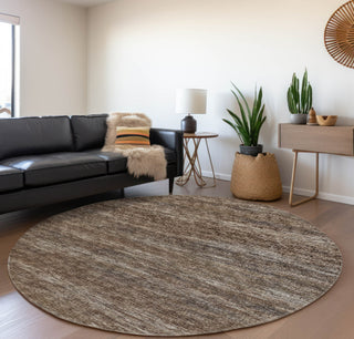 Piper Looms Mayfield Horizontal Bars AMF32 Brown Machine Washable Area Rug Round Lifestyle Image Feature