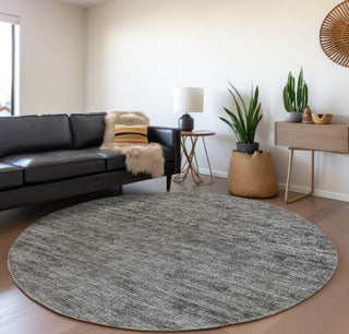 Piper Looms Mayfield Horizontal Bars AMF32 Gray Machine Washable Area Rug Round Lifestyle Image Feature