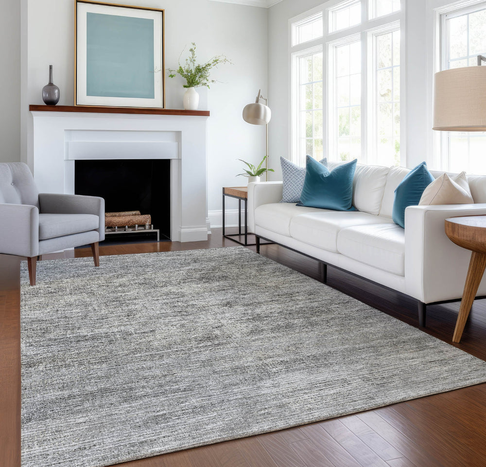 Piper Looms Mayfield Horizontal Bars AMF32 Silver Machine Washable Area Rug Lifestyle Image Feature