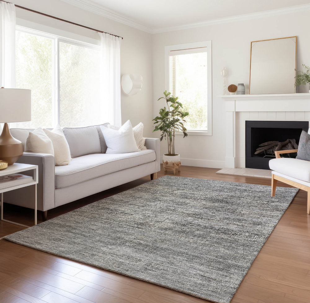 Piper Looms Mayfield Horizontal Bars AMF32 Silver Machine Washable Area Rug Lifestyle Image Feature
