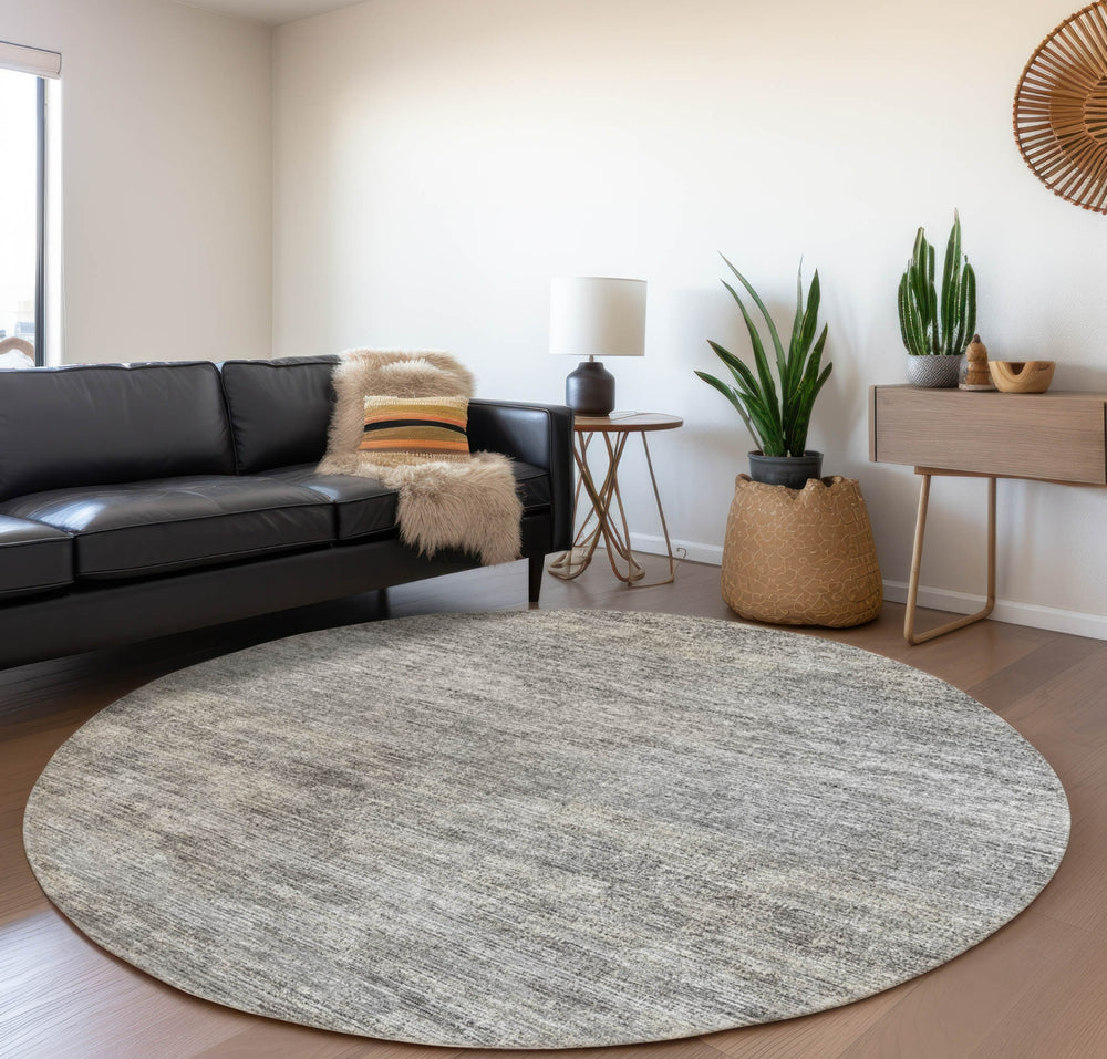Piper Looms Mayfield Horizontal Bars AMF32 Silver Machine Washable Area Rug Round Lifestyle Image Feature