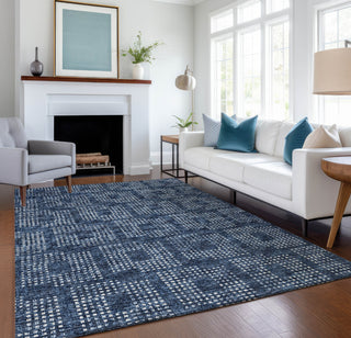 Piper Looms Mayfield Squares AMF33 Blue Machine Washable Area Rug Lifestyle Image Feature