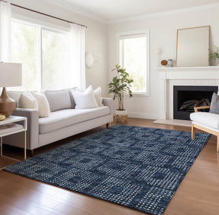 Piper Looms Mayfield Squares AMF33 Blue Machine Washable Area Rug Lifestyle Image Feature