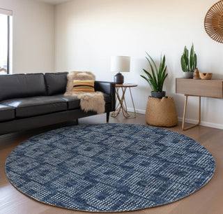 Piper Looms Mayfield Squares AMF33 Blue Machine Washable Area Rug Round Lifestyle Image Feature