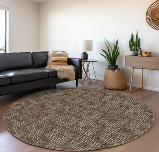 Piper Looms Mayfield Squares AMF33 Brown Machine Washable Area Rug Round Lifestyle Image Feature