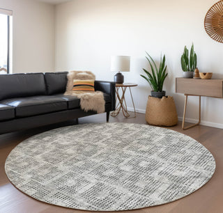Piper Looms Mayfield Squares AMF33 Gray Machine Washable Area Rug Round Lifestyle Image Feature