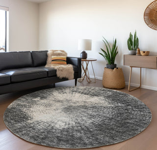 Piper Looms Mayfield Abstract AMF34 Black Machine Washable Area Rug Round Lifestyle Image Feature