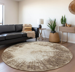 Piper Looms Mayfield Abstract AMF34 Brown Machine Washable Area Rug Round Lifestyle Image Feature