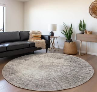 Piper Looms Mayfield Abstract AMF34 Mocha Machine Washable Area Rug Round Lifestyle Image Feature