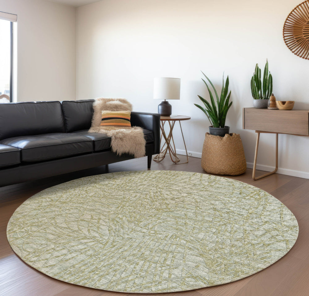 Piper Looms Mayfield Whimsical Flowy Lines AMF35 Sage Machine Washable Area Rug Round Lifestyle Image Feature