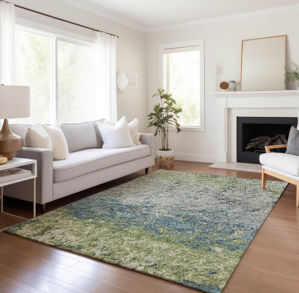 Piper Looms Mayfield Abstract Clouds AMF36 Green Machine Washable Area Rug Lifestyle Image Feature