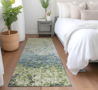 Piper Looms Mayfield Abstract Clouds AMF36 Green Machine Washable Area Rug Runner Lifestyle Image Feature