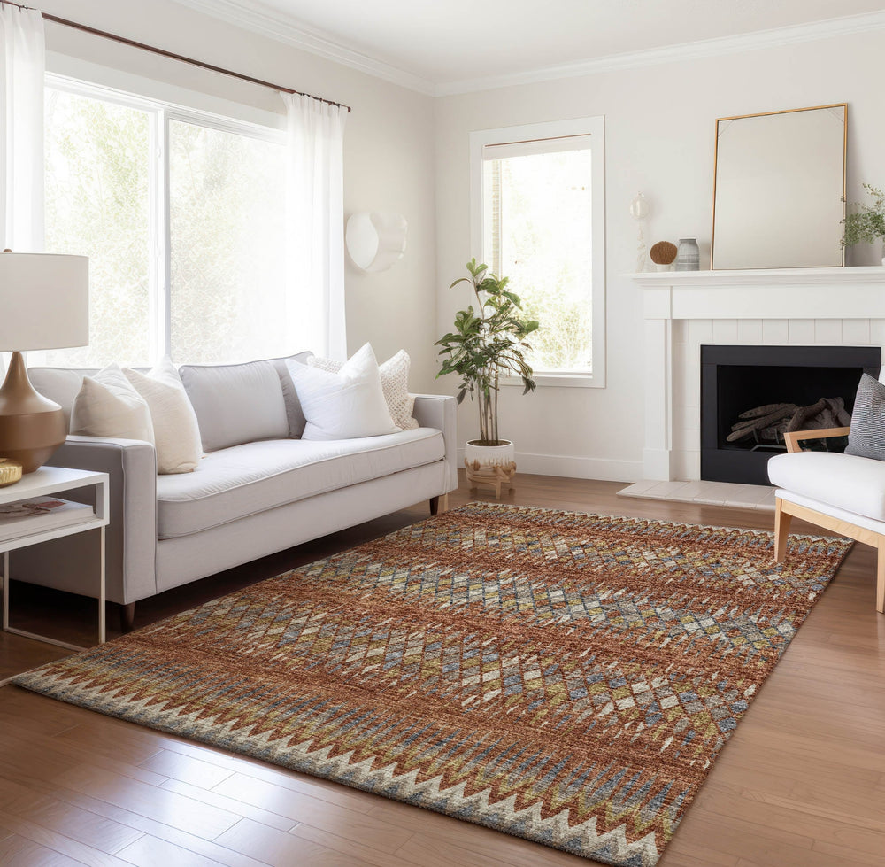 Piper Looms Mayfield Chevron Argyle AMF38 Spice Machine Washable Area Rug Lifestyle Image Feature