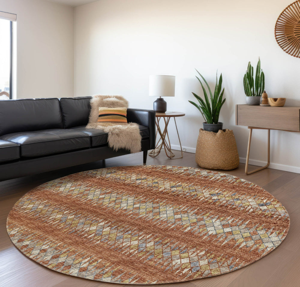 Piper Looms Mayfield Chevron Argyle AMF38 Spice Machine Washable Area Rug Round Lifestyle Image Feature