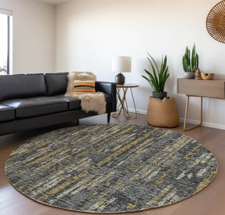 Piper Looms Mayfield Broken Bars AMF39 Granite Machine Washable Area Rug Round Lifestyle Image Feature