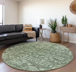 Piper Looms Mayfield Serpentine AMF40 Green Machine Washable Area Rug Round Lifestyle Image Feature