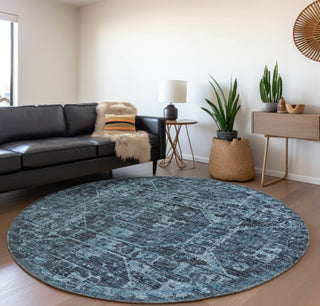 Piper Looms Mayfield Tribal Medallion AMF41 Navy Machine Washable Area Rug Round Lifestyle Image Feature