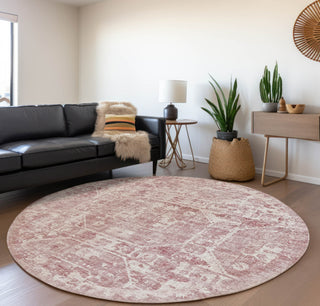 Piper Looms Mayfield Tribal Medallion AMF41 Pink Machine Washable Area Rug Round Lifestyle Image Feature