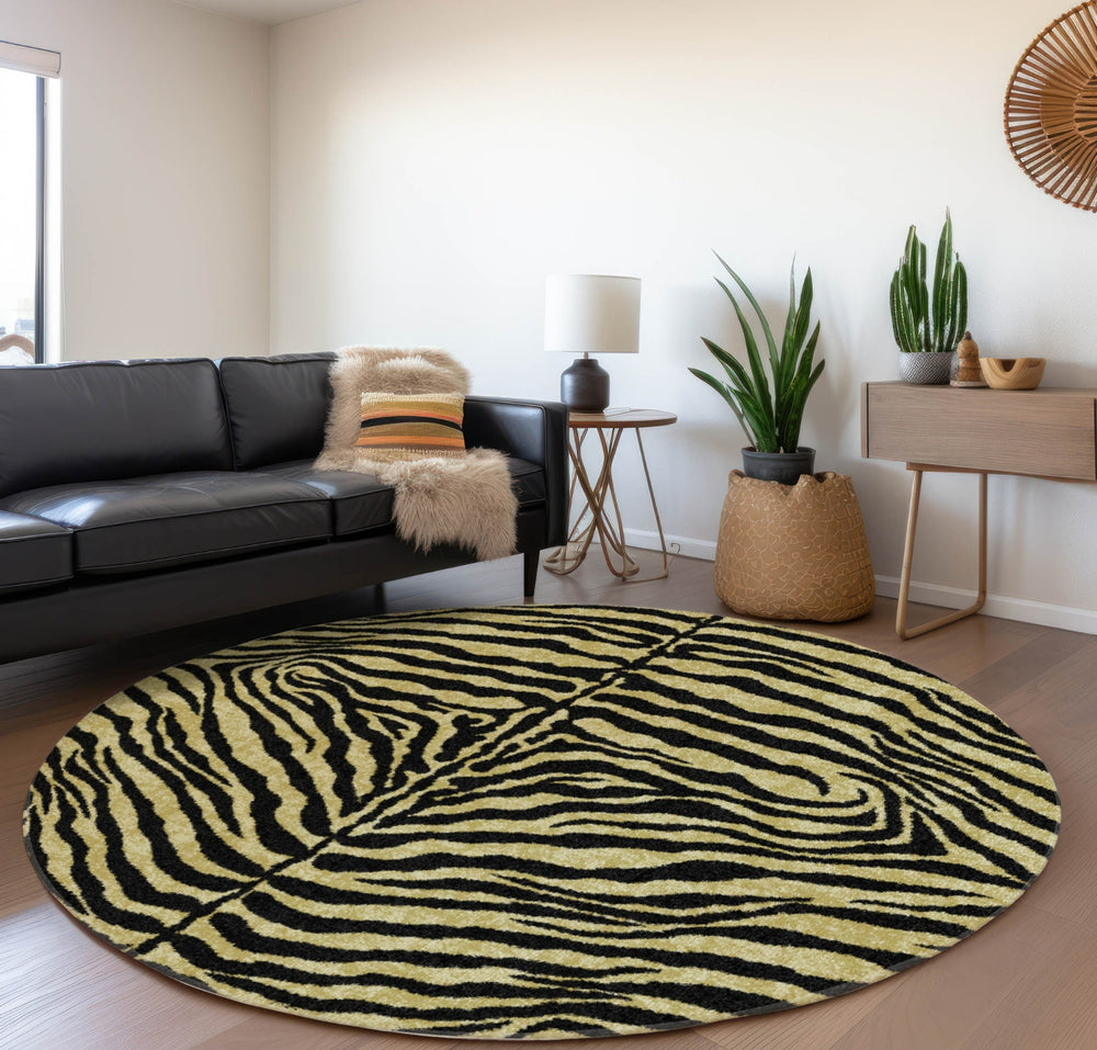 Piper Looms Mayfield Zebra AMF42 Gilded Machine Washable Area Rug Round Lifestyle Image Feature