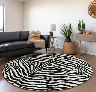 Piper Looms Mayfield Zebra AMF42 Pearl Machine Washable Area Rug Round Lifestyle Image Feature