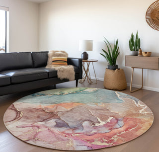 Piper Looms Mayfield Watercolors AMF500 Blue Machine Washable Area Rug Round Lifestyle Image Feature