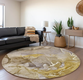 Piper Looms Mayfield Watercolors AMF500 Taupe Machine Washable Area Rug Round Lifestyle Image Feature