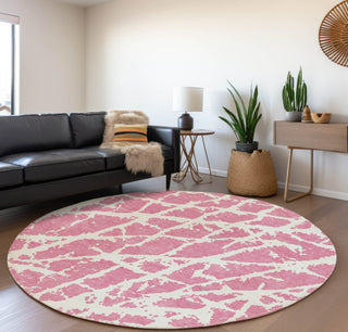 Piper Looms Mayfield Organic AMF501 Pink Machine Washable Area Rug Round Lifestyle Image Feature