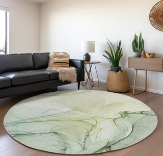 Piper Looms Mayfield Watercolors AMF502 Green Machine Washable Area Rug Round Lifestyle Image Feature