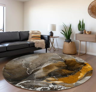 Piper Looms Mayfield Watercolors AMF503 Brown Machine Washable Area Rug Round Lifestyle Image Feature