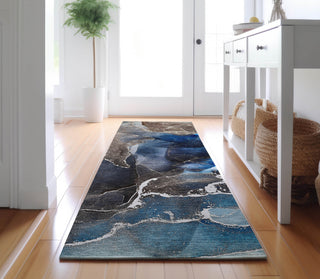 Piper Looms Mayfield Watercolors AMF503 Navy Machine Washable Area Rug Runner Lifestyle Image Feature