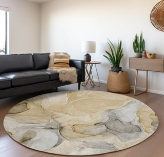 Piper Looms Mayfield Watercolors AMF504 Brown Machine Washable Area Rug Round Lifestyle Image Feature